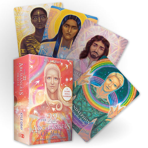 22 Archangels Oracle by Kyle Gray, featuring vibrant illustrations by Jennifer Hawkyard. Includes a 22-card deck and guidebook.