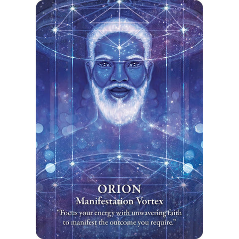 Orion 'Manifestation Vortex' card from the 22 Archangels Oracle deck, guiding focus and faith to manifest desired outcomes with clarity.