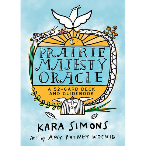 Prairie Majesty Oracle deck featuring colorful nature-inspired artwork by Kara Simons, a 52-card deck and guidebook for spiritual insight.
