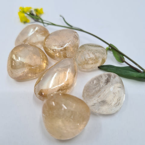 Tangerine Aurora Tumbled Stone showcasing smooth, polished crystals in vibrant orange hues, known for their ability to enhance creativity, passion, and emotional healing.