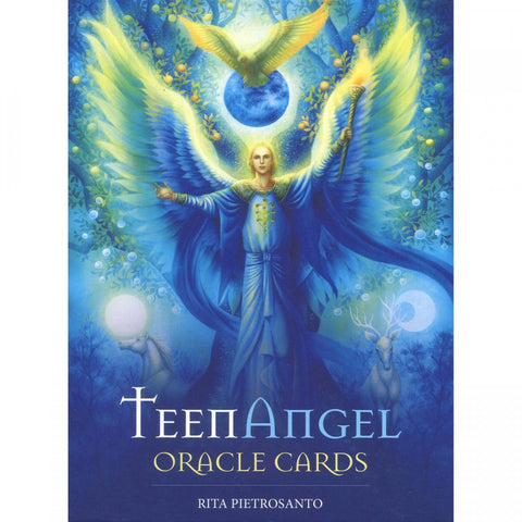 Teen Angel Oracle Cards deck by Rita Pietrosanto, featuring an angelic figure with wings and a dove, designed for spiritual guidance.