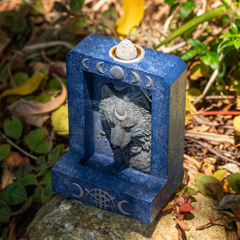 Moon Phase Wolf Backflow Burner