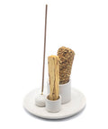 White ceramic 3-in-1 burner for palo santo sage bundles and incense sticks