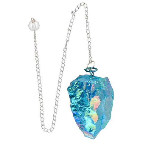 Raw Blue Aqua Aura Quartz Pendulum