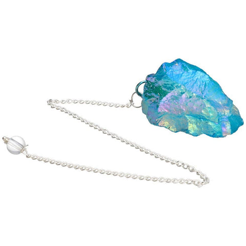 Raw Blue Aqua Aura Quartz Pendulum