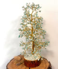 Green Aventurine Crystal Tree – a handcrafted gemstone tree with aventurine crystal chips on golden branches, symbolizing prosperity, calm, growth, and renewal.