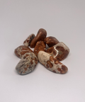 Tumbled hessonite garnet stones with rich amber to reddish-brown hues, showcasing their smooth, polished surfaces.