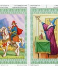 Knight of Chalices and The Magician tarot cards from the Tarot Lenormand deck featuring detailed illustrations of the characters.