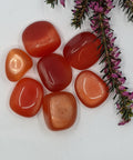 Peach Cat's Eye Tumbled Stones featuring smooth, polished crystals in soft peach and orange hues, known for their calming and balancing energy, ideal for emotional healing and self-reflection.