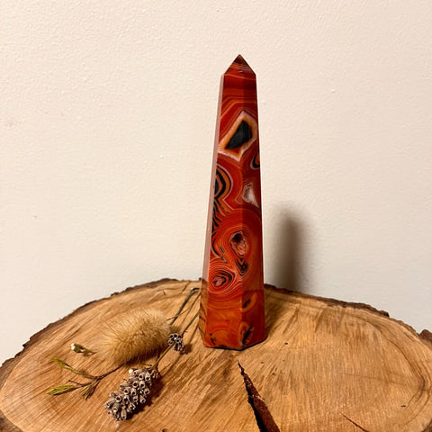 Red Banded Agate Tower with natural banding for grounding and focus