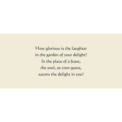 Image featuring a rumi card with a poetic verse about laughter, delight, and the soul as a guest, enjoying the beauty and joy within a person's presence.