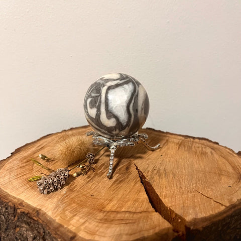 Shellstone Jasper Sphere for calm, balance, and grounding energy