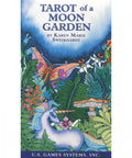 Tarot of a Moon Garden deck by Karen Marie Sweikhardt featuring vibrant mystical illustrations of a magical unicorn and enchanted forest.