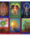 Six Psychic Tarot Oracle cards: The Waiting Game, Spiritual Union, Awareness, Prosperity Begins, Positive Movement Forward, and Foundation & Achievements.