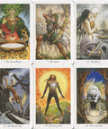 Six Wild Wood Tarot cards featuring 'The Green Woman,' 'The Archer,' 'The Mirror,' 'The Blasted Oak,' 'The Sun of Life,' and 'The Great Bear.