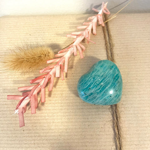 Amazonite Puff Heart one of a kind crystal for calm and communication