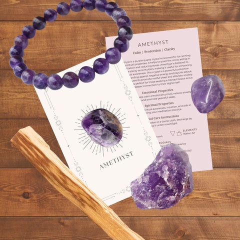 Amethyst Crystal Healing Gift Set with bracelet, crystals and Palo Santo