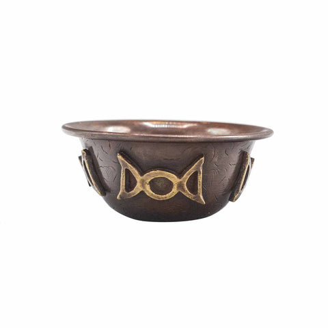 Antique copper ritual bowl with Triple Moon symbol – 8cm