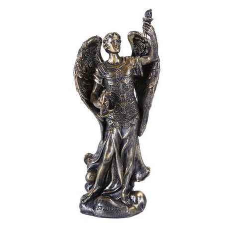 Archangel Uriel resin statue holding a torch, symbolizing wisdom, clarity, and illumination. Ideal for altars, sacred spaces, and spiritual décor.