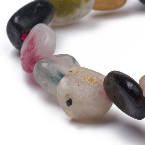 Close up of black tourmaline nugget beads on stretch bracelet showing natural striations — Fragrant Heaven