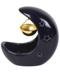 Side view of Blue Crescent Moon Hanging Oil Burner highlighting smooth ceramic finish.