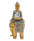 Buddha on elephant candle holder in gold and blue