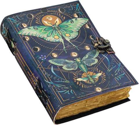 Butterfly print leather journal vintage notebook with moon phases and detailed design