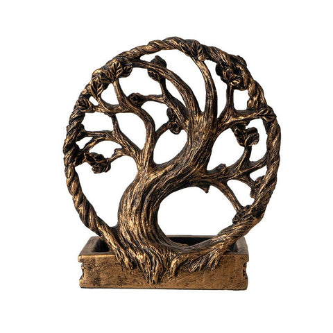 Celtic Tree Backflow Burner incense holder with ornate base, crafted from cold cast resin and featuring the Tree of Life design. Symbol of harmony and renewal, used for meditation, relaxation, and home energy cleansing.