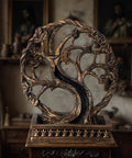 Celtic Tree Backflow Burner incense holder with ornate base, crafted from cold cast resin and featuring a circular Tree of Life design. Used with backflow incense cones for meditation, relaxation, and creating a calming atmosphere.