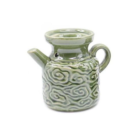 Ceramic oil burner green teapot design for essential oils