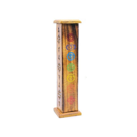 Chakra wooden incense tower holder with carved vents