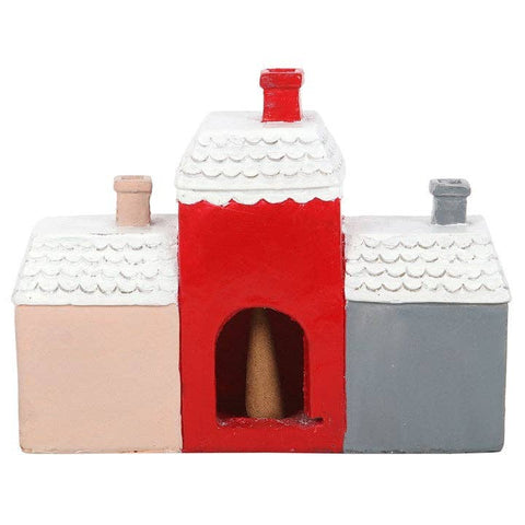 Rear view of Christmas Village Incense Cone Holder showing cone chamber opening.