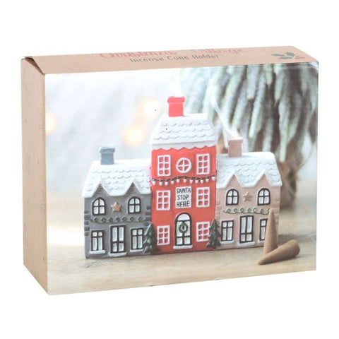 Christmas Village Incense Cone Holder packaged in festive box ready for gifting.