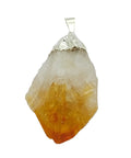 Close up of natural citrine rough crystal in silver plated cap setting on white background — Fragrant Heaven