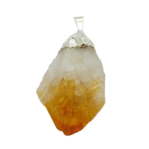 Close up of natural citrine rough crystal in silver plated cap setting on white background — Fragrant Heaven