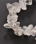 Clear Quartz Chip Bracelet closeup detail— image of a stretch bracelet made of natural clear quartz crystal chips, known for clarity, balance, and amplifying energy and intentions.
