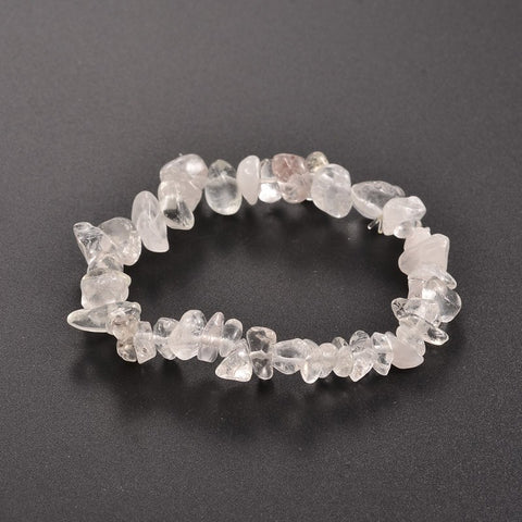 Clear Quartz Chip Bracelet — image of a stretch bracelet made of natural clear quartz crystal chips, known for clarity, balance, and amplifying energy and intentions.