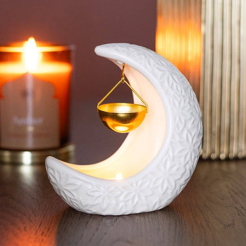 Crescent Moon Hanging Oil Burner with tealight glow