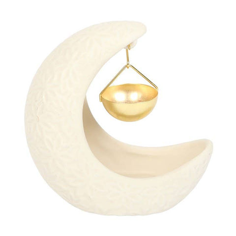 White ceramic crescent moon hanging oil burner