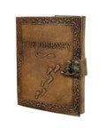 Embossed leather journal diary with the journey design and footprint detail on genuine leather cover