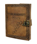 Embossed leather journal diary with the journey design and footprint detail on genuine leather cover