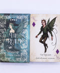 Fae Realm Oracle Playing Cards deck with example card featuring fairy figure and symbolic artwork