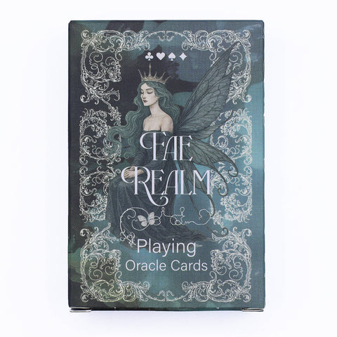 Fae Realm Oracle Playing Cards deck with fairy illustration and mystical design for intuitive guidance and divination