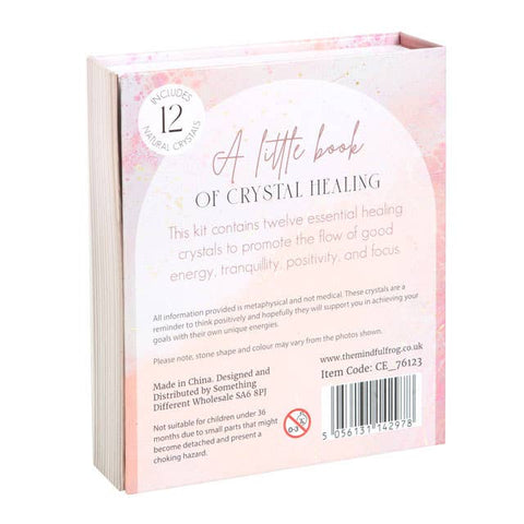 Back of The Little Book of Crystal Healing gift set showing crystal guide information