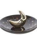 Side view of Gold Crescent Moon Ceramic Incense Stick Holder highlighting metallic finish.