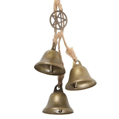 Green Witch Willow Pentagram Brass Bells Detail