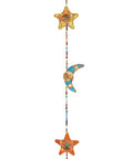 Hanging Moons and Stars with Bell featuring colourful handmade decorations.