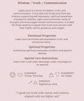 Lapis lazuli meaning card back showing properties, chakras and affirmation — Fragrant Heaven