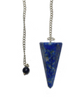 Close up of faceted lapis lazuli pendulum tip showing deep blue colour and golden pyrite flecks — Fragrant Heaven