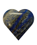 Polished lapis lazuli puff heart 40-50mm showing deep blue with gold pyrite flecks on white background — Fragrant Heaven